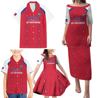 Custom Haiti Football Family Matching Puletasi and Hawaiian Shirt Les Grenadiers Veve Haitian Vodou Red Version - Wonder Print Shop