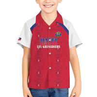 Custom Haiti Football Family Matching Puletasi and Hawaiian Shirt Les Grenadiers Veve Haitian Vodou Red Version - Wonder Print Shop