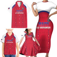 Custom Haiti Football Family Matching Short Sleeve Bodycon Dress and Hawaiian Shirt Les Grenadiers Veve Haitian Vodou Red Version - Wonder Print Shop