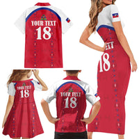 Custom Haiti Football Family Matching Short Sleeve Bodycon Dress and Hawaiian Shirt Les Grenadiers Veve Haitian Vodou Red Version - Wonder Print Shop