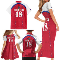 Custom Haiti Football Family Matching Short Sleeve Bodycon Dress and Hawaiian Shirt Les Grenadiers Veve Haitian Vodou Red Version - Wonder Print Shop