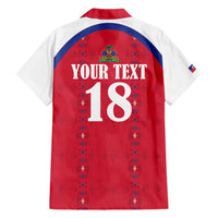 Custom Haiti Football Family Matching Short Sleeve Bodycon Dress and Hawaiian Shirt Les Grenadiers Veve Haitian Vodou Red Version - Wonder Print Shop