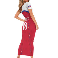 Custom Haiti Football Family Matching Short Sleeve Bodycon Dress and Hawaiian Shirt Les Grenadiers Veve Haitian Vodou Red Version - Wonder Print Shop