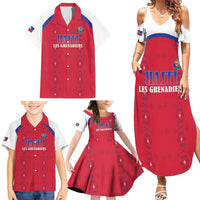 Custom Haiti Football Family Matching Summer Maxi Dress and Hawaiian Shirt Les Grenadiers Veve Haitian Vodou Red Version - Wonder Print Shop