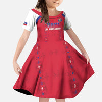 Custom Haiti Football Kid Short Sleeve Dress Les Grenadiers Veve Haitian Vodou Red Version - Wonder Print Shop