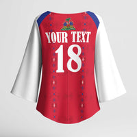 Custom Haiti Football Kimono Sleeve Blouse Les Grenadiers Veve Haitian Vodou Red Version - Wonder Print Shop