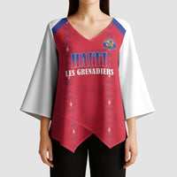 Custom Haiti Football Kimono Sleeve Blouse Les Grenadiers Veve Haitian Vodou Red Version - Wonder Print Shop