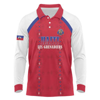Custom Haiti Football Long Sleeve Polo Shirt Les Grenadiers Veve Haitian Vodou Red Version - Wonder Print Shop