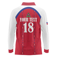 Custom Haiti Football Long Sleeve Polo Shirt Les Grenadiers Veve Haitian Vodou Red Version - Wonder Print Shop