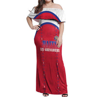 Custom Haiti Football Off Shoulder Maxi Dress Les Grenadiers Veve Haitian Vodou Red Version - Wonder Print Shop