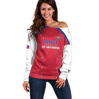 Custom Haiti Football Off Shoulder Sweater Les Grenadiers Veve Haitian Vodou Red Version - Wonder Print Shop