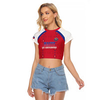 Custom Haiti Football Raglan Cropped T Shirt Les Grenadiers Veve Haitian Vodou Red Version - Wonder Print Shop