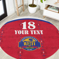 Custom Haiti Football Round Carpet Les Grenadiers Veve Haitian Vodou Red Version - Wonder Print Shop