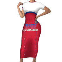 Custom Haiti Football Short Sleeve Bodycon Dress Les Grenadiers Veve Haitian Vodou Red Version - Wonder Print Shop