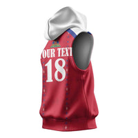 Custom Haiti Football Sleeveless Hoodie Les Grenadiers Veve Haitian Vodou Red Version - Wonder Print Shop