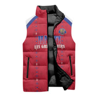 Custom Haiti Football Sleeveless Puffer Jacket Les Grenadiers Veve Haitian Vodou Red Version - Wonder Print Shop