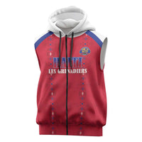 Custom Haiti Football Sleeveless Zip Hoodie Les Grenadiers Veve Haitian Vodou Red Version - Wonder Print Shop