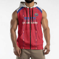 Custom Haiti Football Sleeveless Zip Hoodie Les Grenadiers Veve Haitian Vodou Red Version - Wonder Print Shop