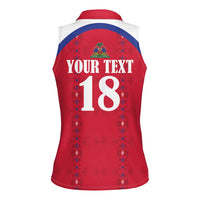 Custom Haiti Football Women Sleeveless Polo Shirt Les Grenadiers Veve Haitian Vodou Red Version - Wonder Print Shop