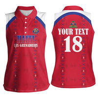 Custom Haiti Football Women Sleeveless Polo Shirt Les Grenadiers Veve Haitian Vodou Red Version - Wonder Print Shop