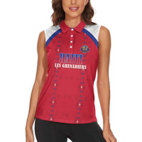 Custom Haiti Football Women Sleeveless Polo Shirt Les Grenadiers Veve Haitian Vodou Red Version - Wonder Print Shop