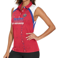 Custom Haiti Football Women Sleeveless Polo Shirt Les Grenadiers Veve Haitian Vodou Red Version - Wonder Print Shop