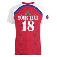 Custom Haiti Football Women V-Neck T-Shirt Les Grenadiers Veve Haitian Vodou Red Version - Wonder Print Shop