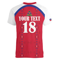 Custom Haiti Football Women V-Neck T-Shirt Les Grenadiers Veve Haitian Vodou Red Version - Wonder Print Shop