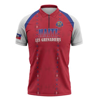 Custom Haiti Football Zipper Polo Shirt Les Grenadiers Veve Haitian Vodou Red Version - Wonder Print Shop