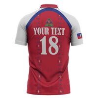 Custom Haiti Football Zipper Polo Shirt Les Grenadiers Veve Haitian Vodou Red Version - Wonder Print Shop