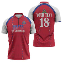 Custom Haiti Football Zipper Polo Shirt Les Grenadiers Veve Haitian Vodou Red Version - Wonder Print Shop