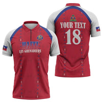 Custom Haiti Football Zipper Polo Shirt Les Grenadiers Veve Haitian Vodou Red Version - Wonder Print Shop