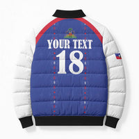 Custom Haiti Football Bomber Puffer Jacket Les Grenadiers Veve Haitian Vodou Blue Version - Wonder Print Shop
