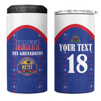 Custom Haiti Football 4 in 1 Can Cooler Tumbler Les Grenadiers Veve Haitian Vodou Blue Version - Wonder Print Shop