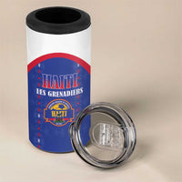 Custom Haiti Football 4 in 1 Can Cooler Tumbler Les Grenadiers Veve Haitian Vodou Blue Version - Wonder Print Shop