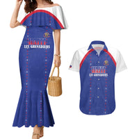Custom Haiti Football Couples Matching Mermaid Dress and Hawaiian Shirt Les Grenadiers Veve Haitian Vodou Blue Version - Wonder Print Shop
