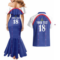 Custom Haiti Football Couples Matching Mermaid Dress and Hawaiian Shirt Les Grenadiers Veve Haitian Vodou Blue Version - Wonder Print Shop