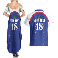 Custom Haiti Football Couples Matching Summer Maxi Dress and Hawaiian Shirt Les Grenadiers Veve Haitian Vodou Blue Version - Wonder Print Shop