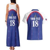 Custom Haiti Football Couples Matching Tank Maxi Dress and Hawaiian Shirt Les Grenadiers Veve Haitian Vodou Blue Version - Wonder Print Shop