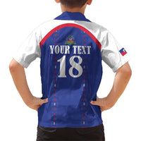 Custom Haiti Football Family Matching Long Sleeve Bodycon Dress and Hawaiian Shirt Les Grenadiers Veve Haitian Vodou Blue Version - Wonder Print Shop
