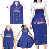 Custom Haiti Football Family Matching Long Sleeve Bodycon Dress and Hawaiian Shirt Les Grenadiers Veve Haitian Vodou Blue Version - Wonder Print Shop