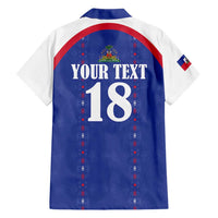 Custom Haiti Football Family Matching Long Sleeve Bodycon Dress and Hawaiian Shirt Les Grenadiers Veve Haitian Vodou Blue Version - Wonder Print Shop