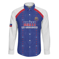 Custom Haiti Football Family Matching Long Sleeve Bodycon Dress and Hawaiian Shirt Les Grenadiers Veve Haitian Vodou Blue Version - Wonder Print Shop