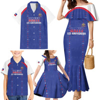 Custom Haiti Football Family Matching Mermaid Dress and Hawaiian Shirt Les Grenadiers Veve Haitian Vodou Blue Version - Wonder Print Shop