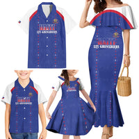 Custom Haiti Football Family Matching Mermaid Dress and Hawaiian Shirt Les Grenadiers Veve Haitian Vodou Blue Version - Wonder Print Shop