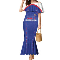 Custom Haiti Football Family Matching Mermaid Dress and Hawaiian Shirt Les Grenadiers Veve Haitian Vodou Blue Version - Wonder Print Shop