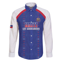 Custom Haiti Football Family Matching Off The Shoulder Long Sleeve Dress and Hawaiian Shirt Les Grenadiers Veve Haitian Vodou Blue Version - Wonder Print Shop