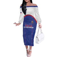 Custom Haiti Football Family Matching Off The Shoulder Long Sleeve Dress and Hawaiian Shirt Les Grenadiers Veve Haitian Vodou Blue Version - Wonder Print Shop