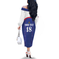 Custom Haiti Football Family Matching Off The Shoulder Long Sleeve Dress and Hawaiian Shirt Les Grenadiers Veve Haitian Vodou Blue Version - Wonder Print Shop