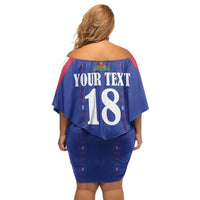Custom Haiti Football Family Matching Off Shoulder Short Dress and Hawaiian Shirt Les Grenadiers Veve Haitian Vodou Blue Version - Wonder Print Shop